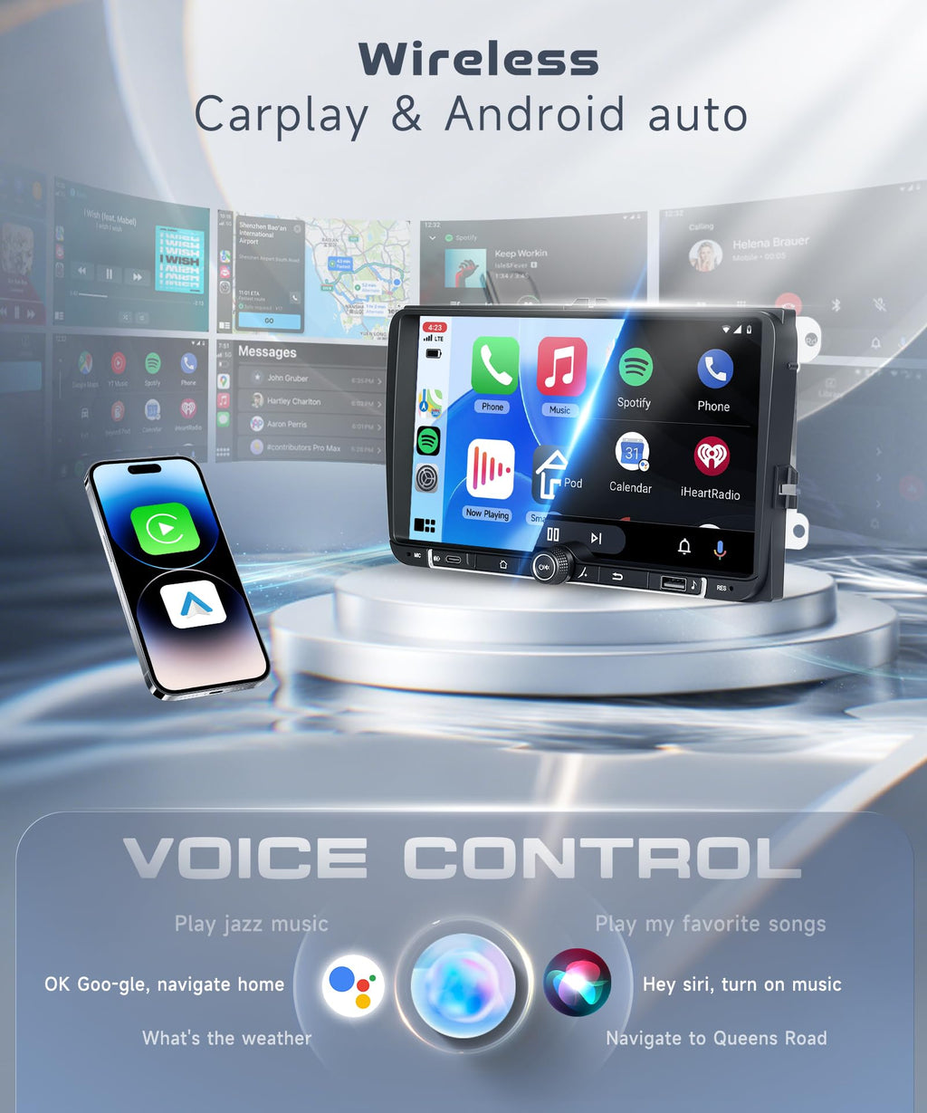 4G+64G Car Radio Stereo for VW Passat Jetta Tiguan Golf MK5 MK6 T5 Polo with Wireless Carplay/Android Auto,9 Inch IPS Touch Screen Android 15 GPS Head Unit 5Ghz-WiFi Bluetooth DSP Mic HD Rear Camera