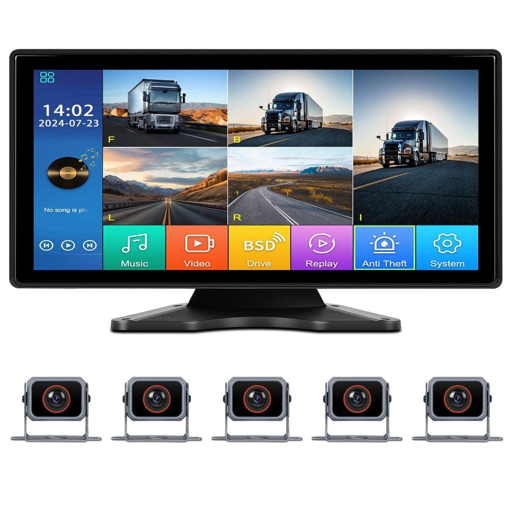 10.36 inch Backup Camera for RV Trucks Pickups Bus Trailers Caravans IPS HD Screen DVR Recording Reverse Monitor 5 Split Screen Waterproof Night Vision Stable Signal DIY Parking Lines