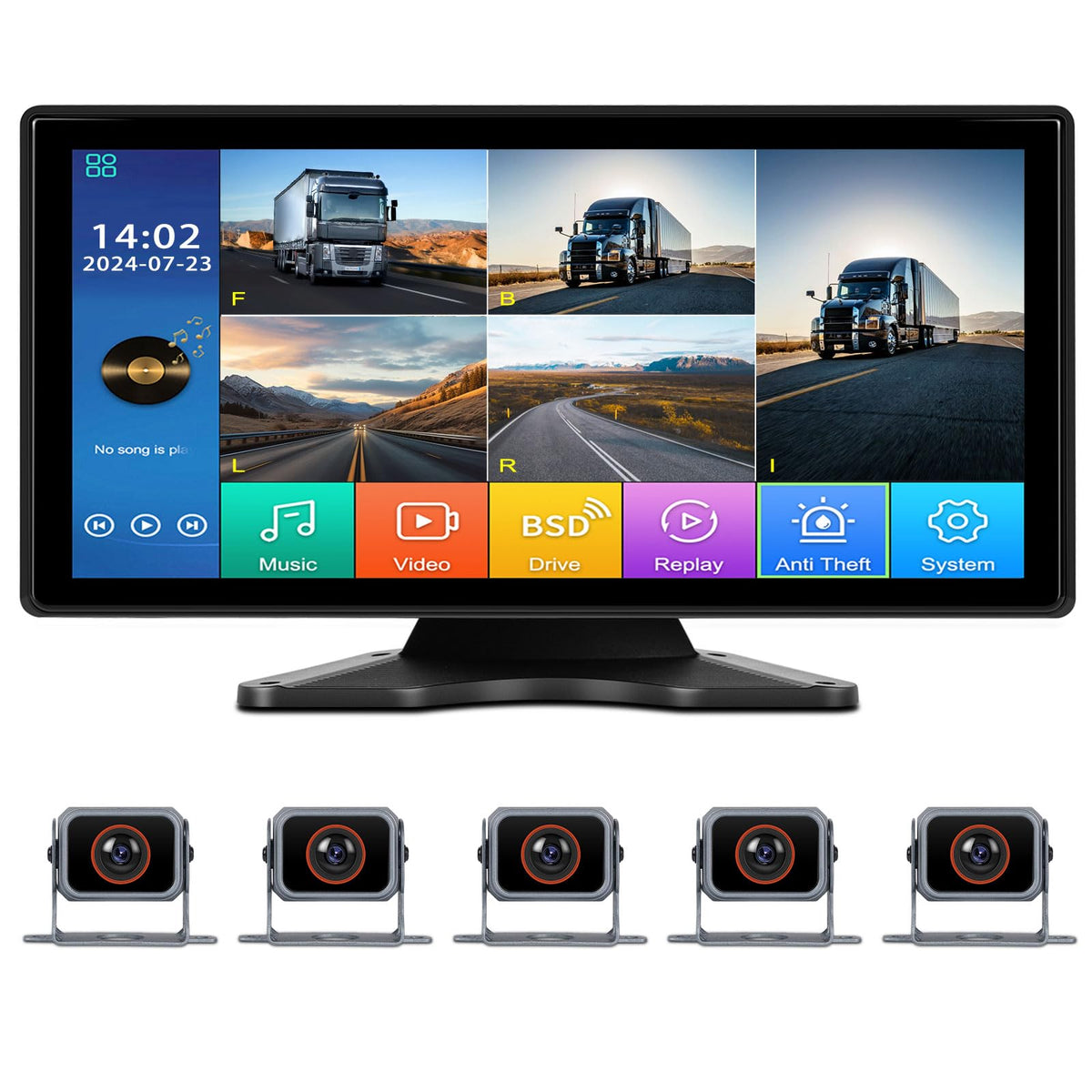 10.36 inch Backup Camera for RV Trucks Pickups Bus Trailers Caravans IPS HD Screen DVR Recording Reverse Monitor 5 Split Screen Waterproof Night Vision Stable Signal DIY Parking Lines