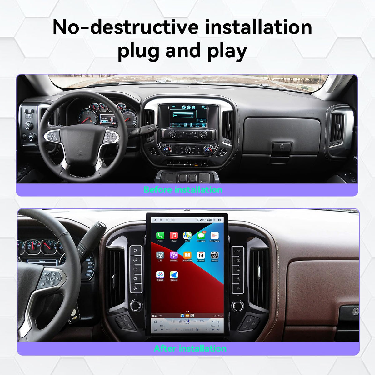 14.4 Inch Tesla Screen Android 13 Car Stereo for Chevrolet Silverado GMC Sierra 2014-2018 Car GPS Navigation Multimedia Player AutoRadio Tape Unit (Black 4-64GB, OEM Screen 4.2-8 inch)