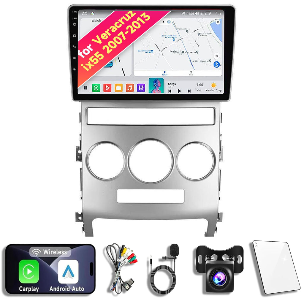 8CORE 2+32GB Android 14 Car Radio Stereo for 2007-2013 Hyundai Veracruz ix55 Manual AC, 9 Inch Touch Screen Head Unit with Wireless CarPlay Android Auto, GPS Navigation Bluetooth WiFi 5G DSP SWC