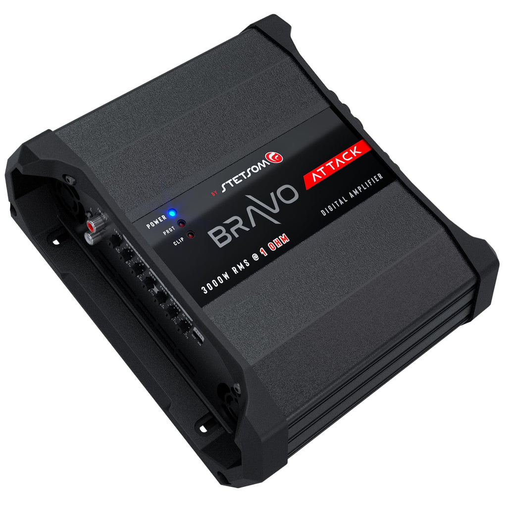 Stetsom Bravo Attack 3000 1 Ohm Mono Car Amplifier, 3000.1 3K Watts RMS, 1Ω Stable Car Audio, Full Range HD Sound Quality, 3000x1, Crossover & Bass Boost, Car Stereo Speaker MD, Smart Coolers
