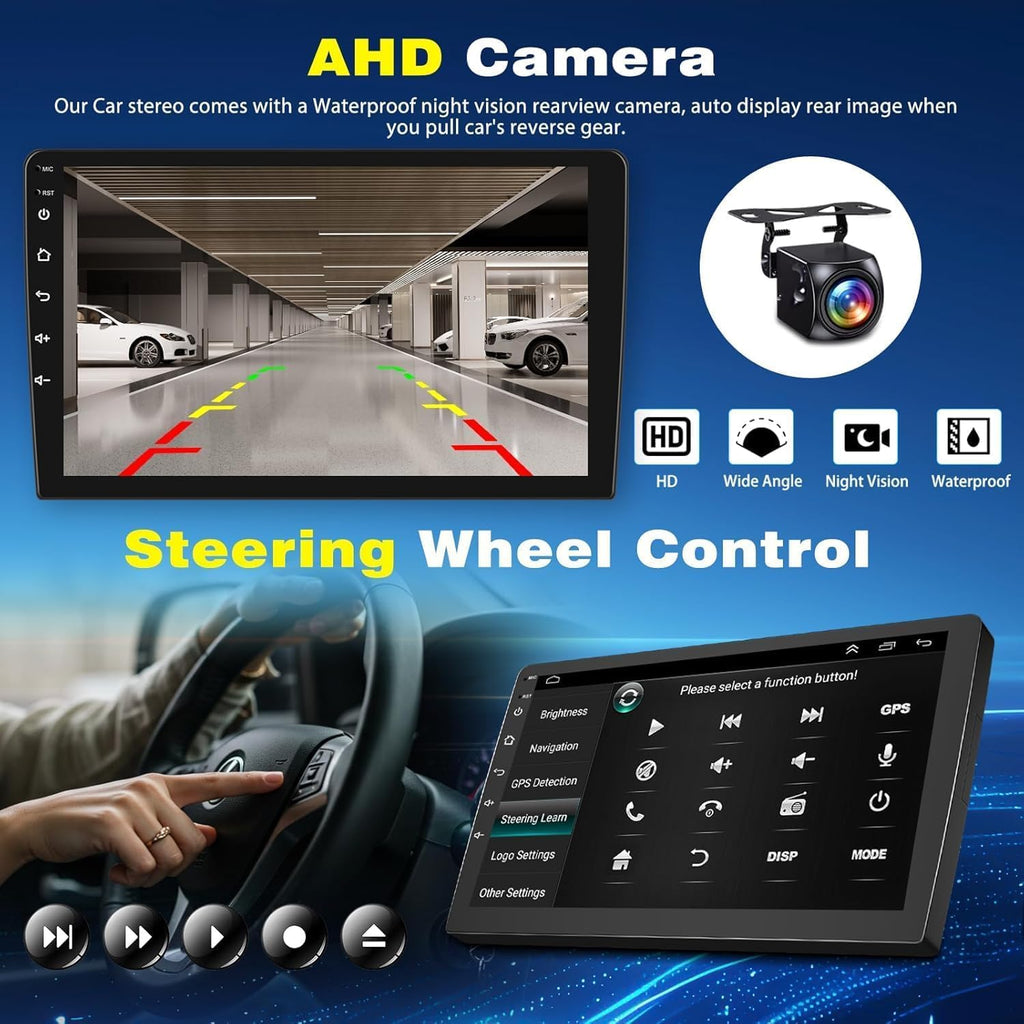 4+64G Android 14 Car Stereo for Ford Escape 2013-2016, 9" Touchscreen Double Din Radio with Wireless Carplay Android Auto GPS Navi Head Unit Bluetooth WiFi FM/RDS SWC Mirror Link AHD Backup Camera