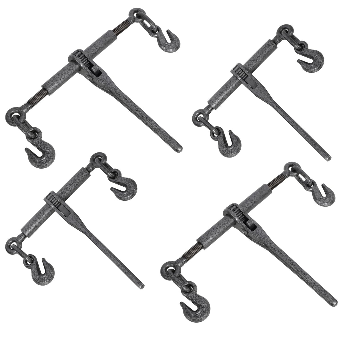 Heavy-Duty Ratchet Binders with Adjustable G70 Hooks - 5400lbs Working Load Capacity, 4-Pack, Black Hammertone