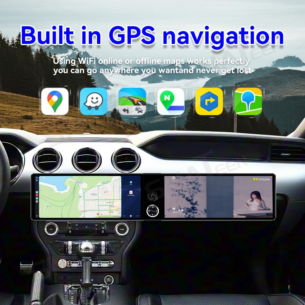 12.3 inch Dual Screen for Ford Mustang Radio Upgrade 2015-2023,Android Stereo Replacement,Touch Screen,Qualccomm 8core CPU,Carplay and Android Auto,Keep SWC and Factory Camera (8+128GB)