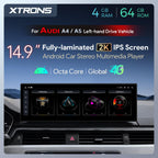 XTRONS 14.9 Inch Android 13 Car Stereo for Audi A4 A5 B9 (2016-2020) MIB2 System, 2K IPS Touch Screen 4+64 GB Global 4G LTE Car Radio GPS Navigation Support Wireless CarPlay Android Auto