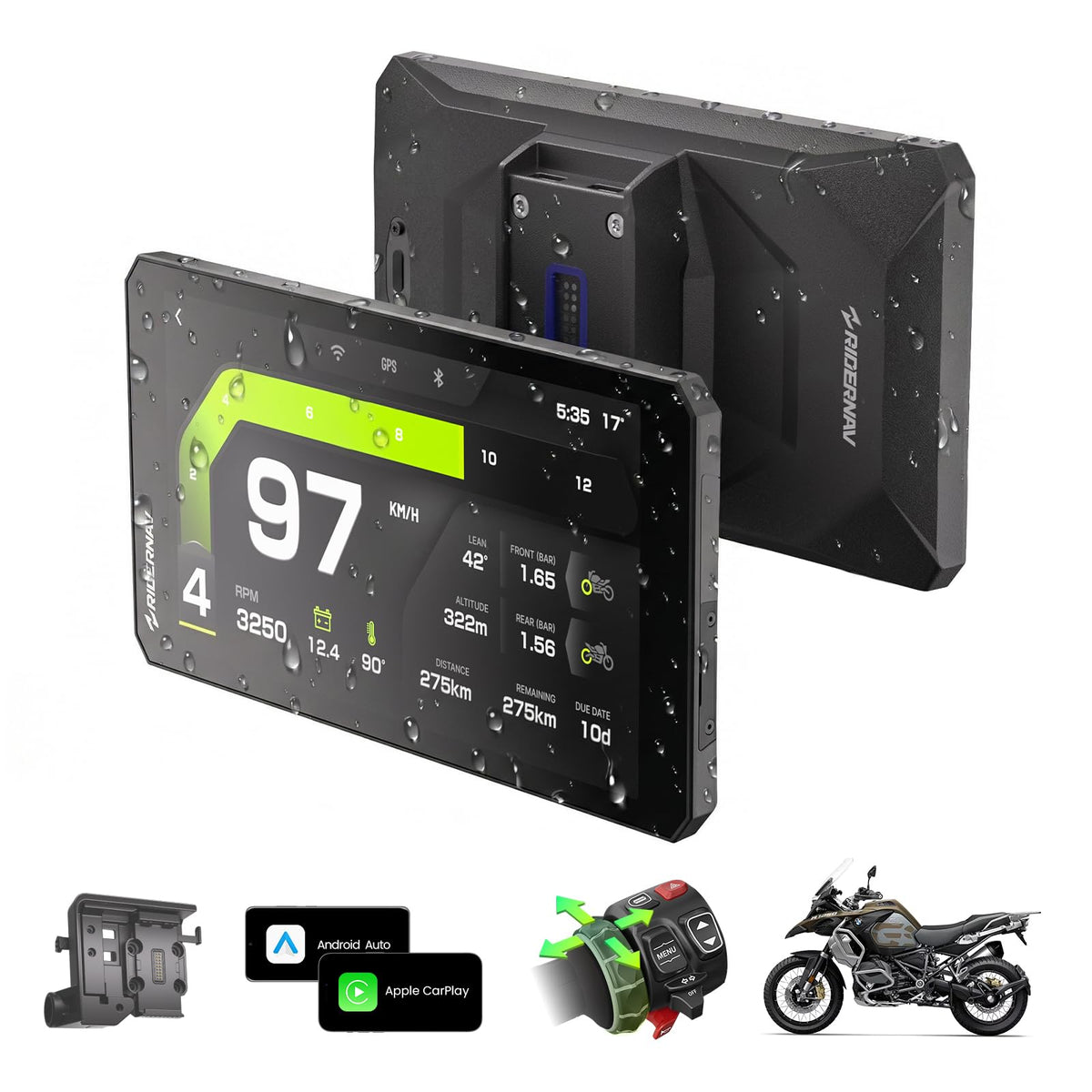 R7M 7" Wireless Motorcycle CarPlay & Android Auto for BMW Motorcycles - Native Wonder Wheel & Action Camera Control (GoPro/Insta360)| TPMS/RPM| OTA Updates|1200-Nit IP69K GPS | Nav Prep 5/6