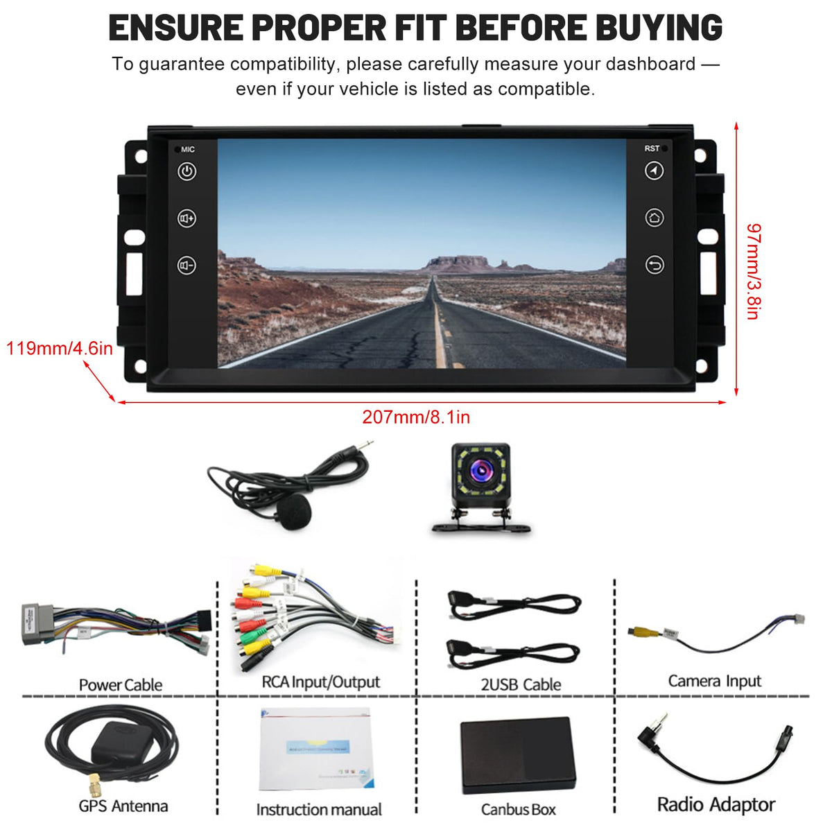 4+64G Double Din Car Radio Stereo Upgrade for 2008-2010 Chrysler Town & Country Android 14 Wireless Carplay Android Auto 7" Touch Screen GPS Navi Head Unit Radio Bluetooth WiFi BT SWC+Backup Camera