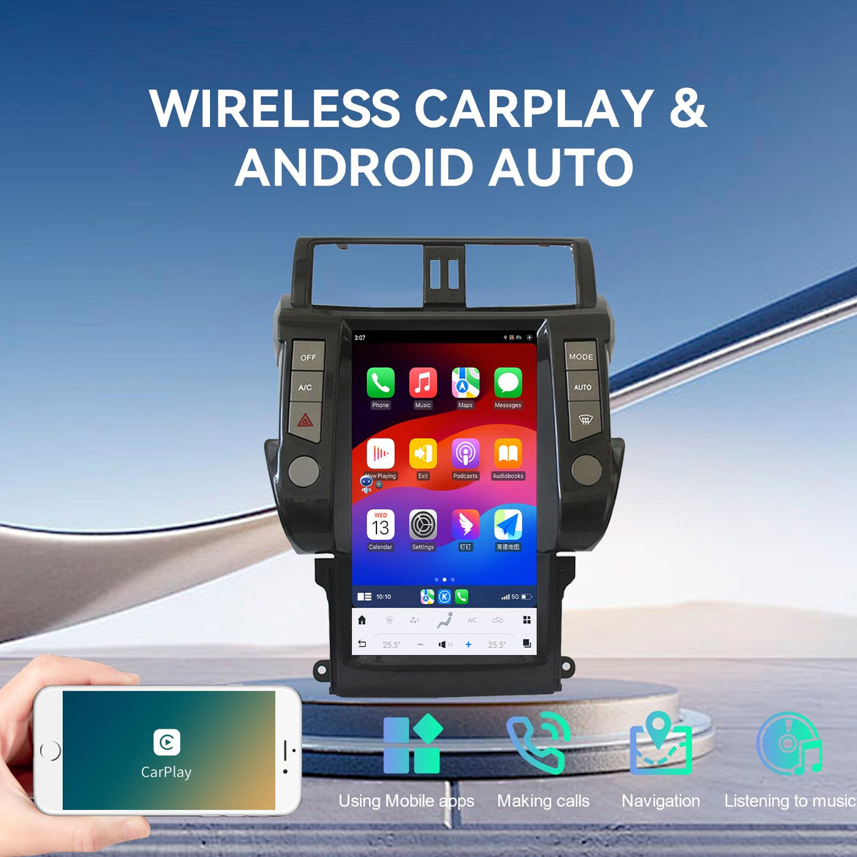 4G WiFi Android 13 Car Radio for Toyota Land Cruiser Prado 150 2010-2017 Car Stereo GPS Navigation Carplay Android Auto - 13.6 inch Vertical Touch Screen RDS FM SWC (8+128GB)