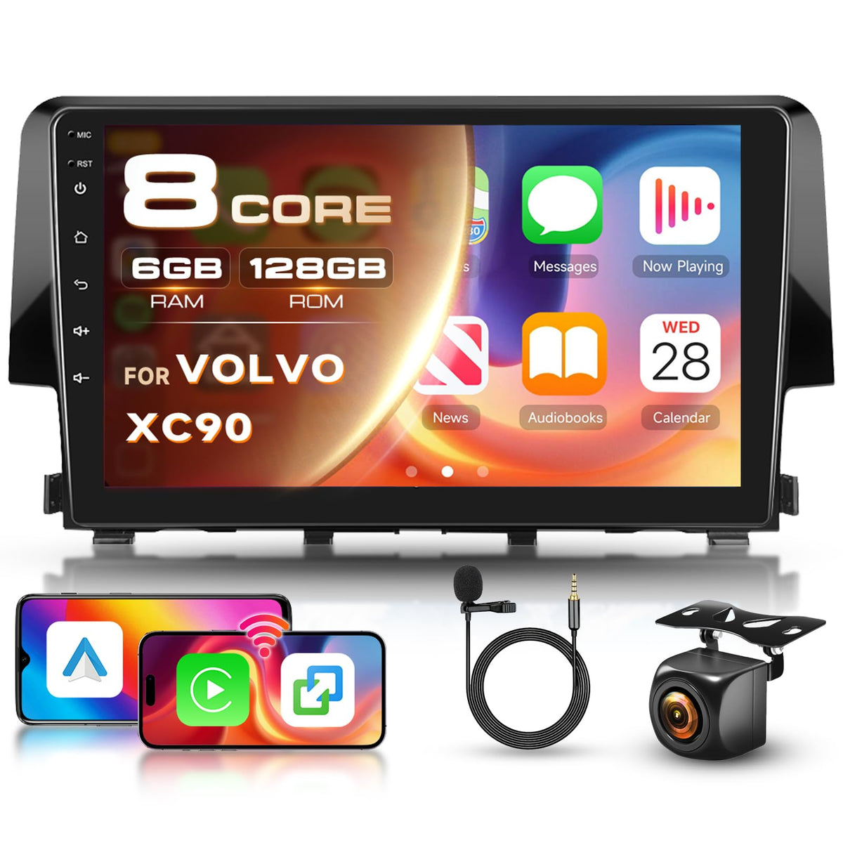8 Core 6G 128G for Honda Civic 2016-2021 Radio Android 9 Inch Touchscreen Wireless Carplay Android Auto, Car Stereo for Honda Upgrade Bluetooth DSP GPS Navigation WiFi FM/RDS Backup Camera