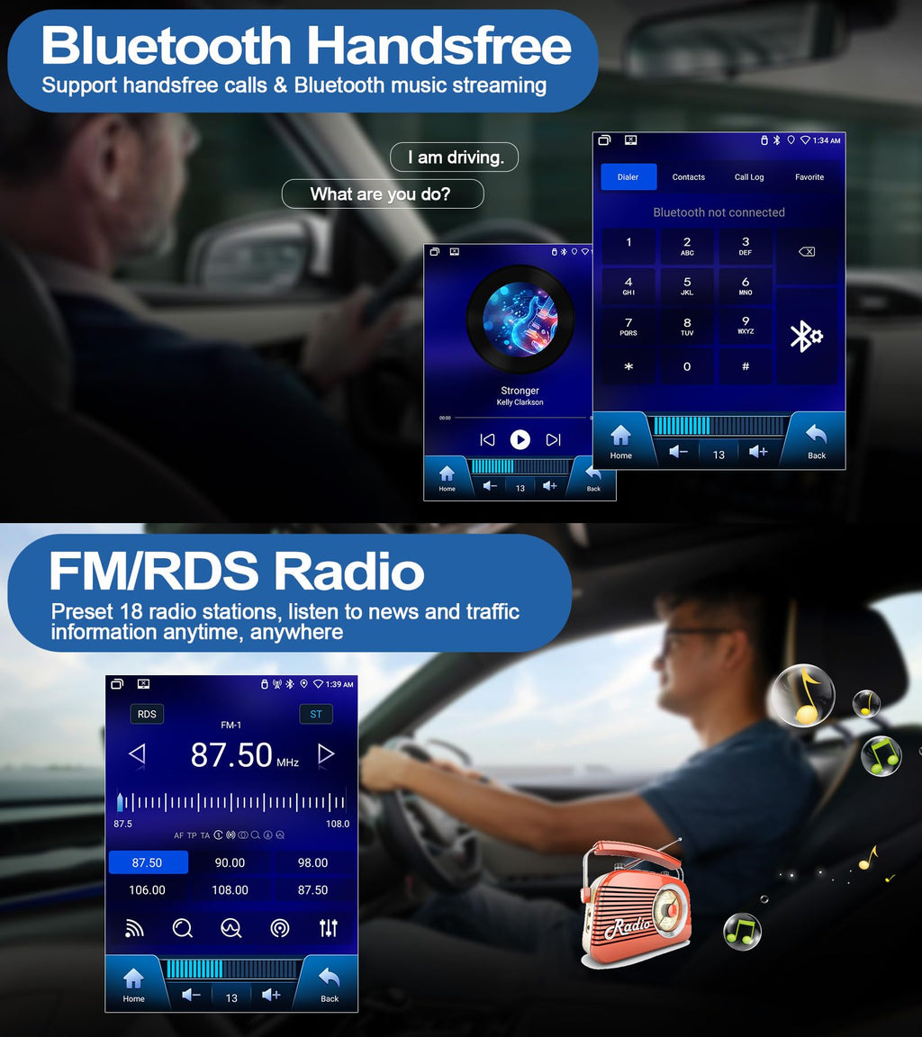 4G+64G Car Radio for Chevrolet Chevy Cruze 2009-2015 with Wireless CarPlay Android Auto 9.7" Touch Screen Android 15 Car Stereo with 32EQ GPS Navigation Bluetooth 5.0 WiFi RDS FM HD Backup Camera