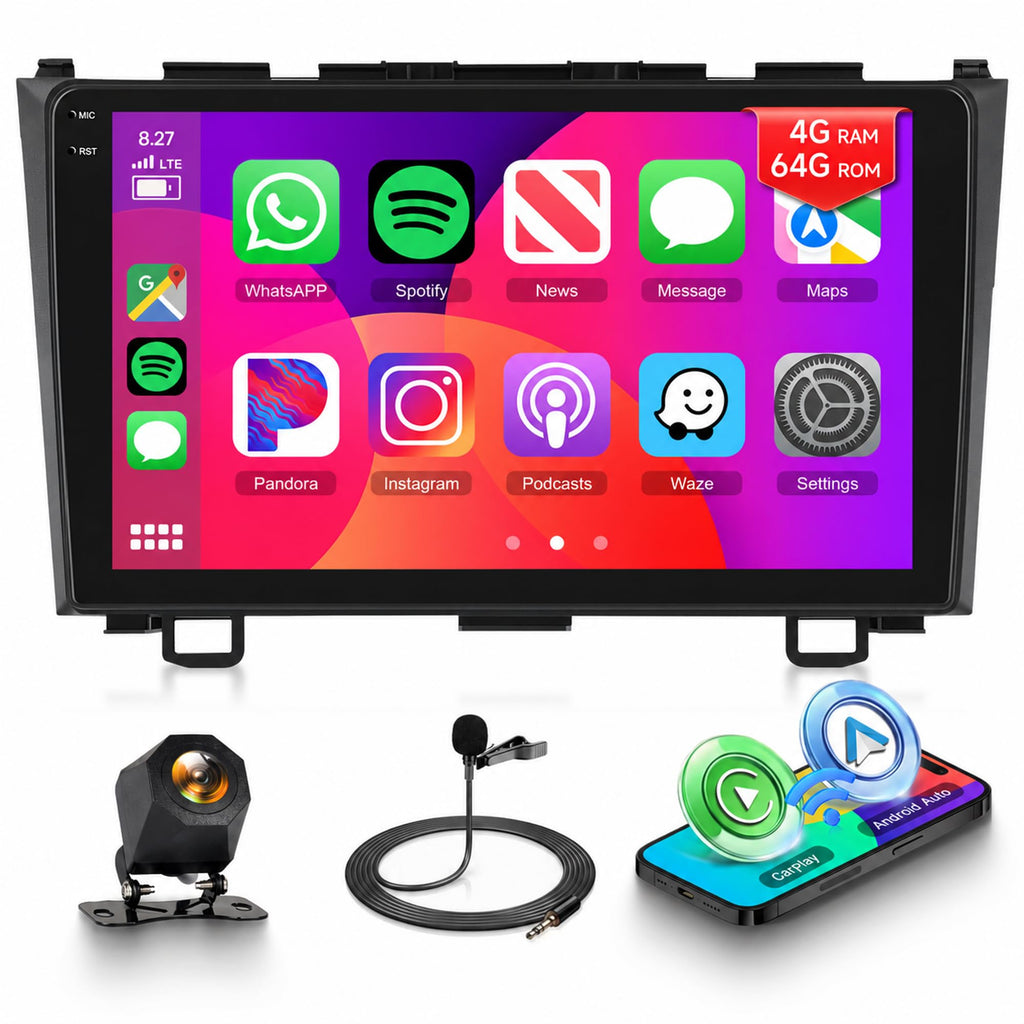 8 Core 6G+128G Android Car Radio for Honda CRV 2007-2011 with Wireless CarPlay Android Auto, 9” Touchscreen Car Stereo Mirror Link GPS WiFi Bluetooth FM RDS DSP EQ SWC Backup Camera