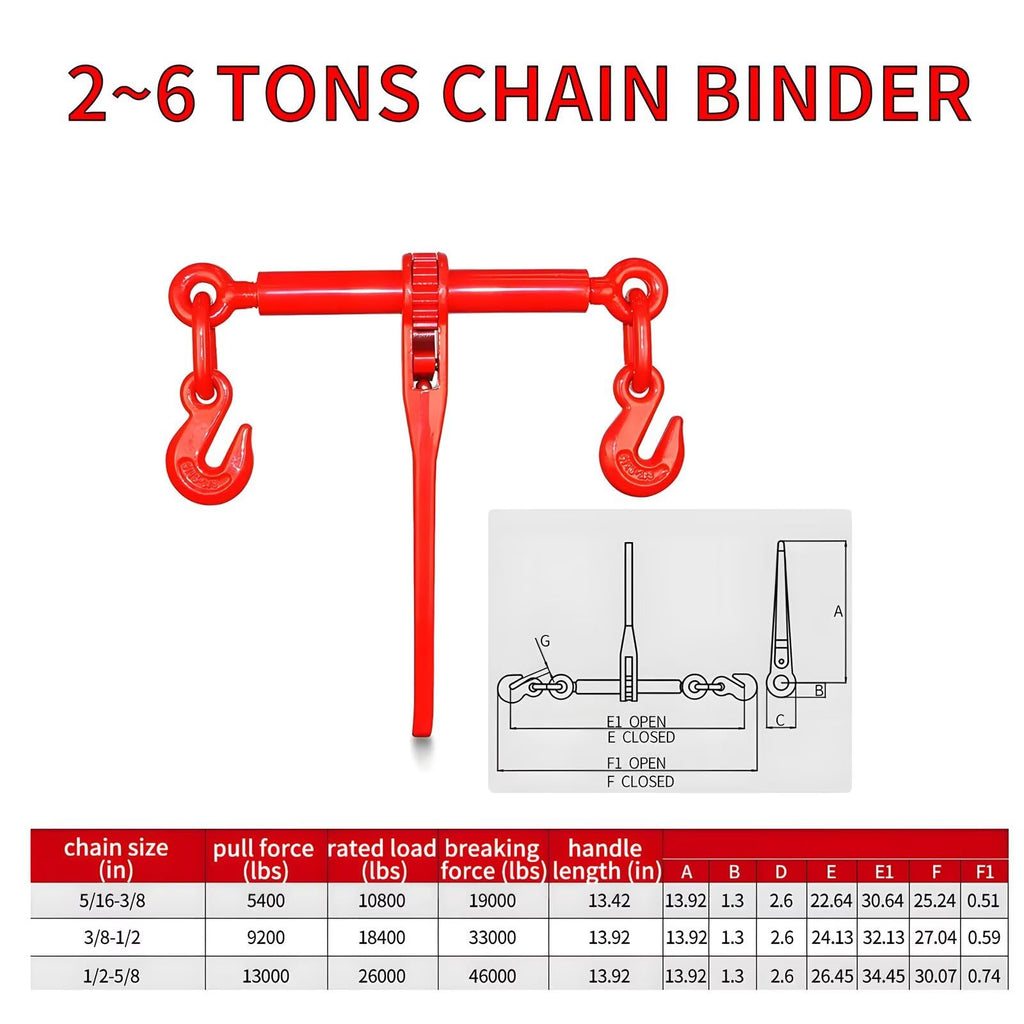 Ratchet Chain Binder Kit, Load Binder with G80 Chain and Clevis Grab Hooks, 2 Ton Capacity for Hauling and Towing, 2 Pieces