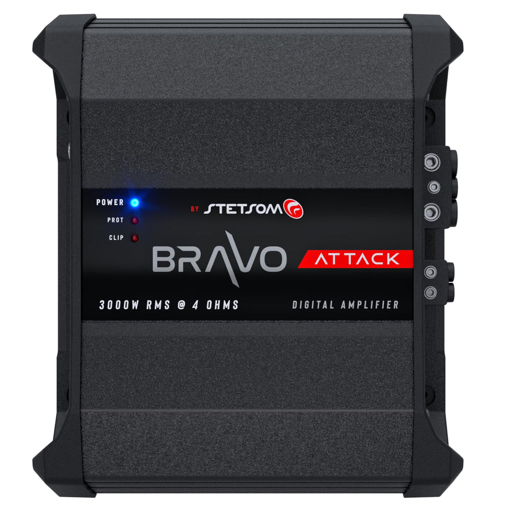 Stetsom Bravo Attack 3000 1 Ohm Mono Car Amplifier, 3000.1 3K Watts RMS, 1Ω Stable Car Audio, Full Range HD Sound Quality, 3000x1, Crossover & Bass Boost, Car Stereo Speaker MD, Smart Coolers