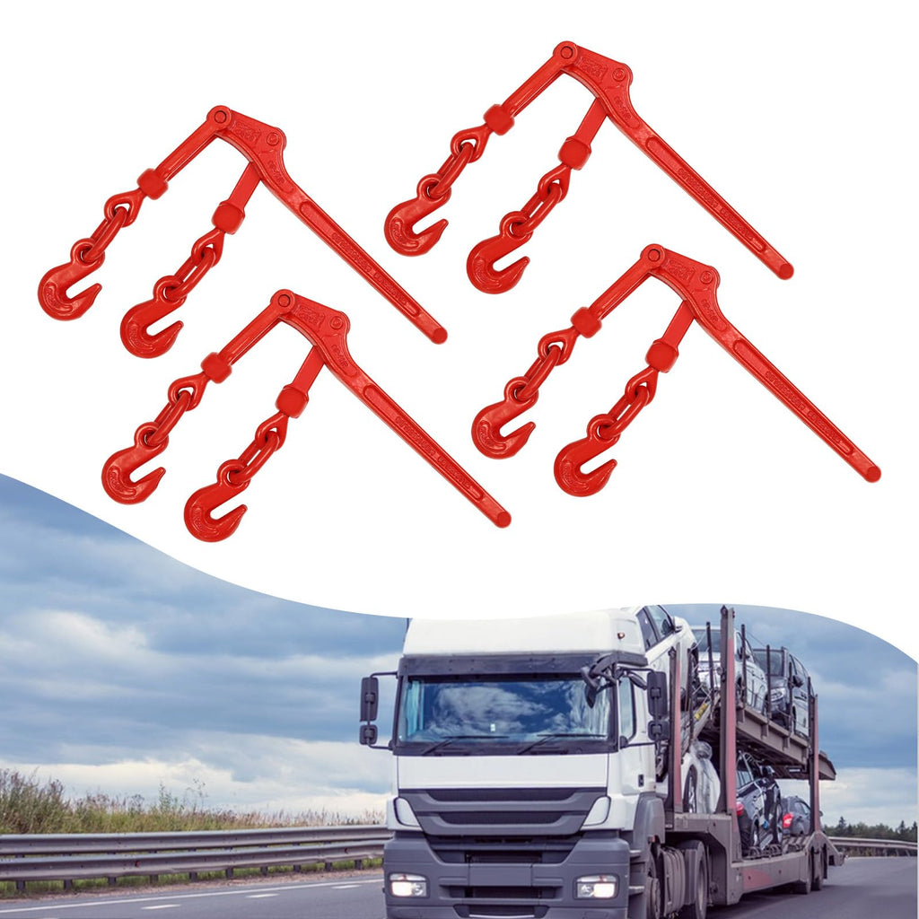 4 Pack Lever Load Binder, 5/16"-3/8" Ratchet Chain Binders, 9200lbs Working Strength with Hooks, for Flatbed Truck, Trailer, Tie Down, Hauling, Towing