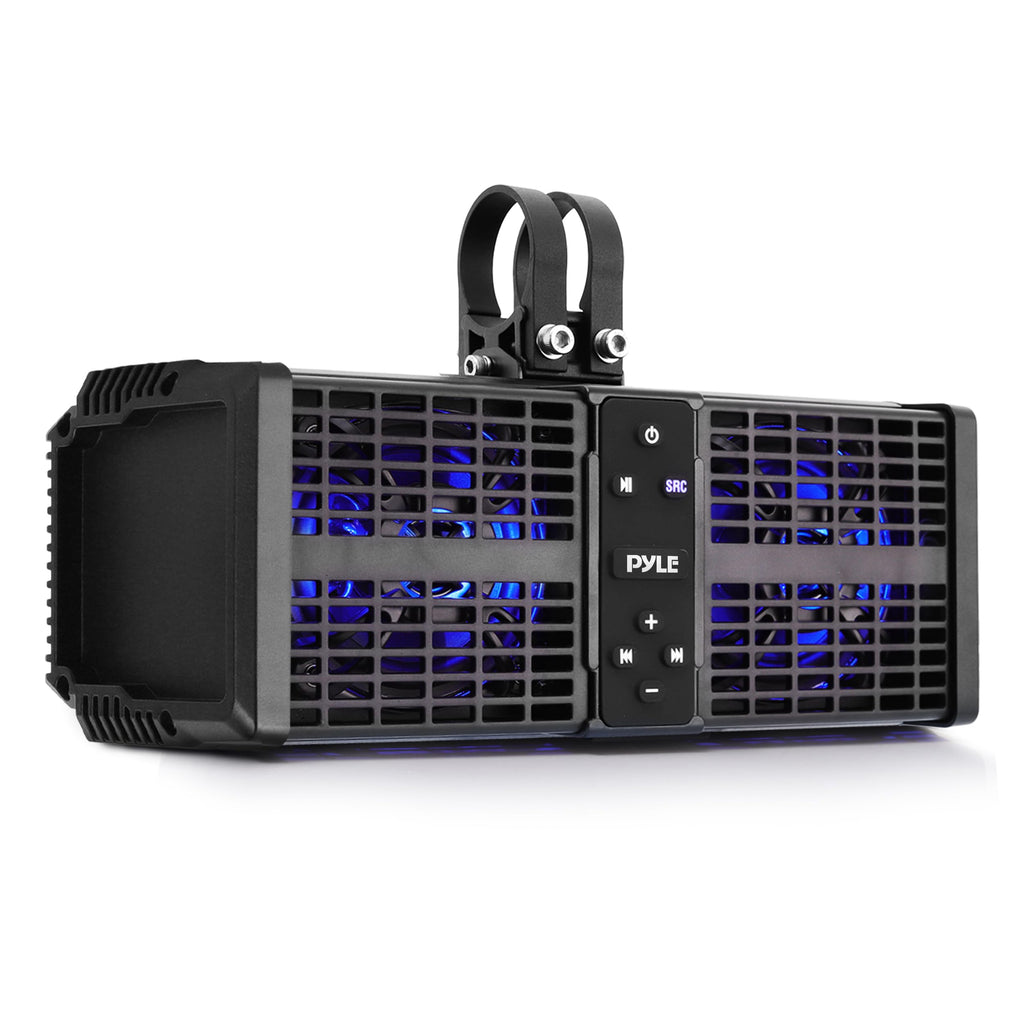 Pyle 24" Powered ATV/UTV Soundbar System - 40 Bluetooth Speakers with Built-in Amplifier, Waterproof and Weatherproof, Wireless BT Streaming and Auxiliary Input, LED Lights