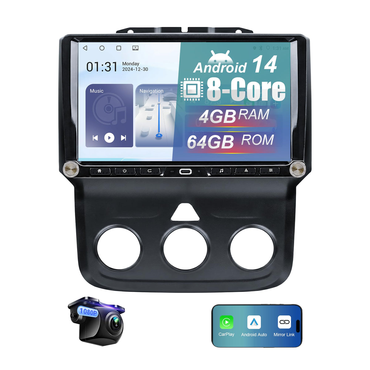 Upgraded 4+64G Car Radio for Dodge Ram 1500 2500 3500 2013-2018 Manual AC