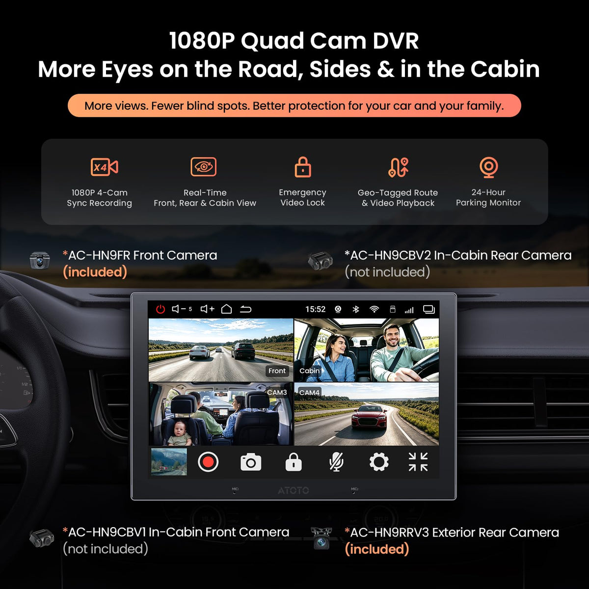 V10 10” QLED Android Double DIN Car Stereo, 6G+128G, 4G LTE, 1080P Front Dash Cam & Backup Cam, Hi-Fi DSP w/24‑Bit DAC,4V RCA, in-Car Karaoke, aptX HD BT, Wireless CarPlay&Android Auto