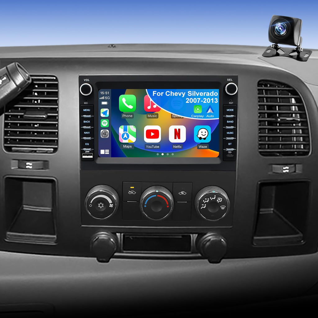 4+64GB 5GWiFi6 Upgrade Car Radio for Chevy Silverado 1500 GMC Sierra 1500 2007-2013, Tahoe Yukon 2007-2014, Equinox Acadia Savana 10" Touch Screen Stereo, Wireless Carplay Android Auto Camera GPS FM