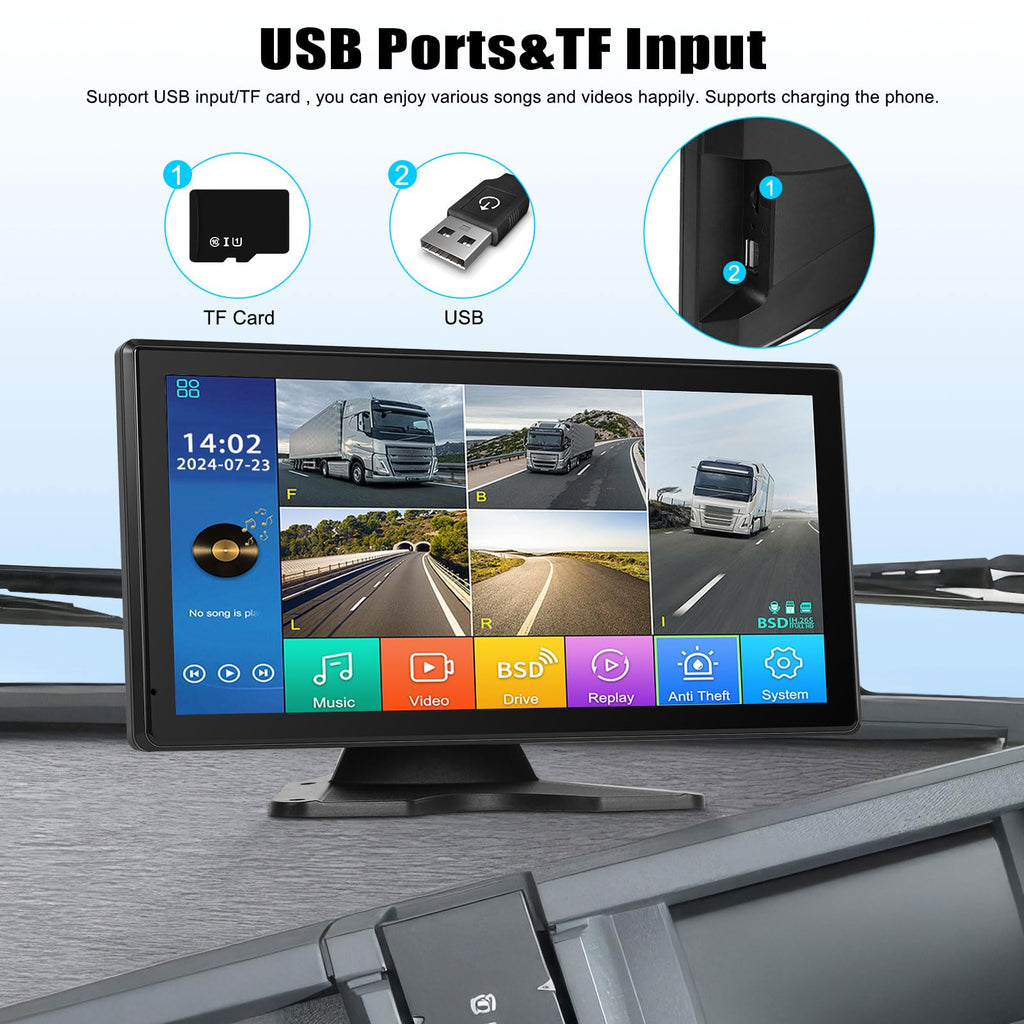 10.36 inch Backup Camera for RV Trucks Pickups Bus Trailers Caravans IPS HD Screen DVR Recording Reverse Monitor 5 Split Screen Waterproof Night Vision Stable Signal DIY Parking Lines