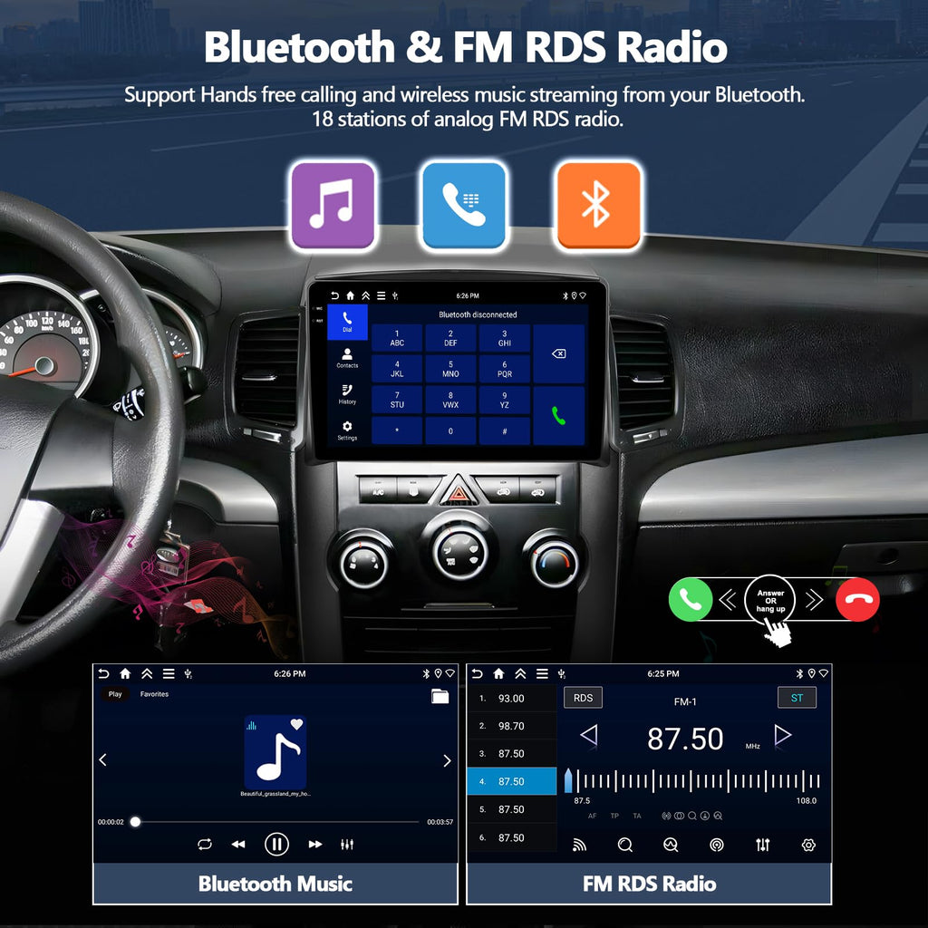 4G+128G Car Stereo Radio for Kia Sorento 2009-2012 (Manual AC) with Wireless CarPlay Android Auto 10 Inch Incell 1280 * 720 Touch Screen Head Unit with GPS Bluetooth WiFi FM RDS Backup Camera