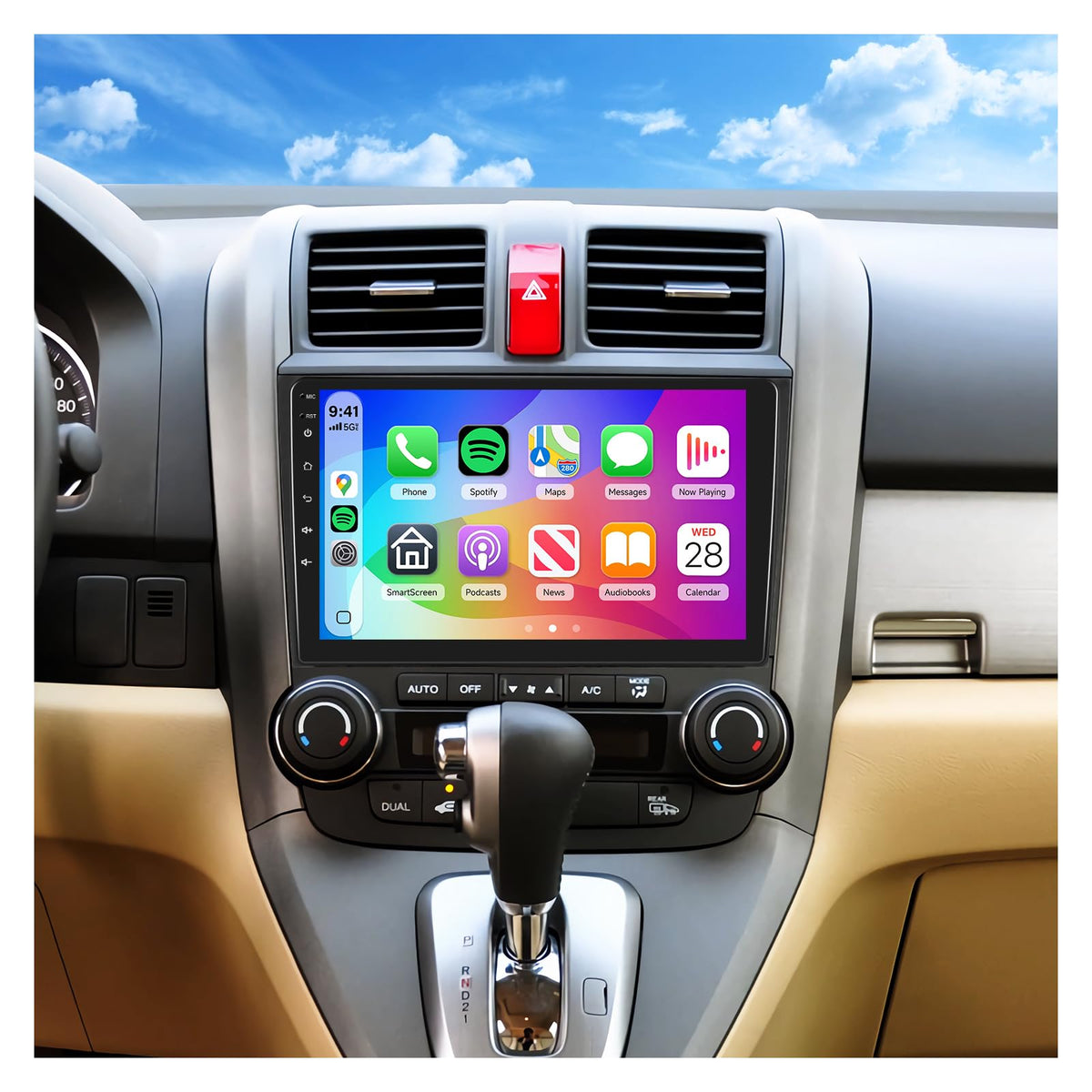 8 Core 6G+128G Android Car Radio for Honda CRV 2007-2011 with Wireless CarPlay Android Auto, 9” Touchscreen Car Stereo Mirror Link GPS WiFi Bluetooth FM RDS DSP EQ SWC Backup Camera