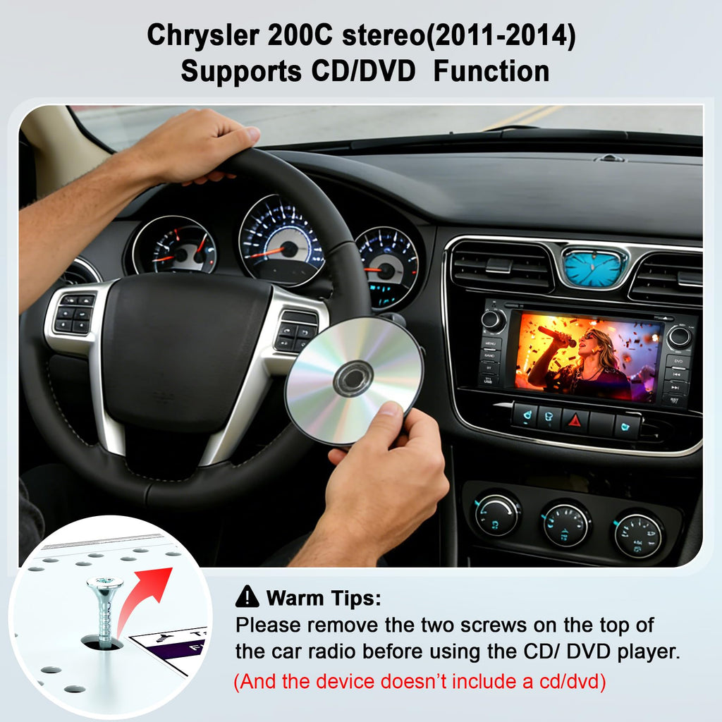 Car Radio Stereo with CD/DVD Player for Chrysler 200 200C (2011 2012 2013 2014),7 Inch QLED Touchscreen Head Unit with CarPlay & Android Auto,Bluetooth & GPS Navigation,Backup Camera& FM/AM Radio