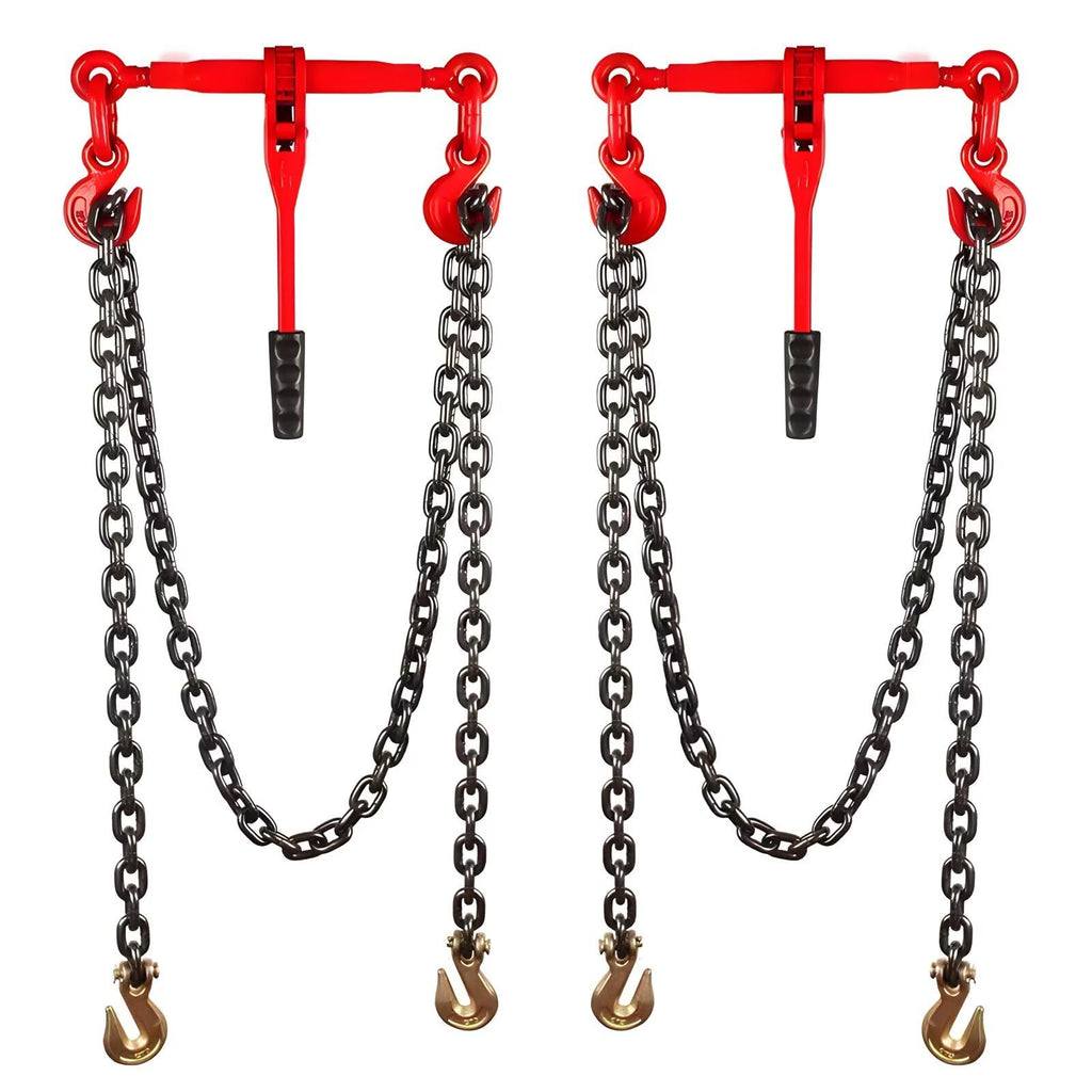 2 Ton Ratchet Chain Binder Kit, 5/16"-3/8" Chain Load Binder with 26.2 FT Chain and Clevis Grab Hooks for Hauling, Towing, Tie Down