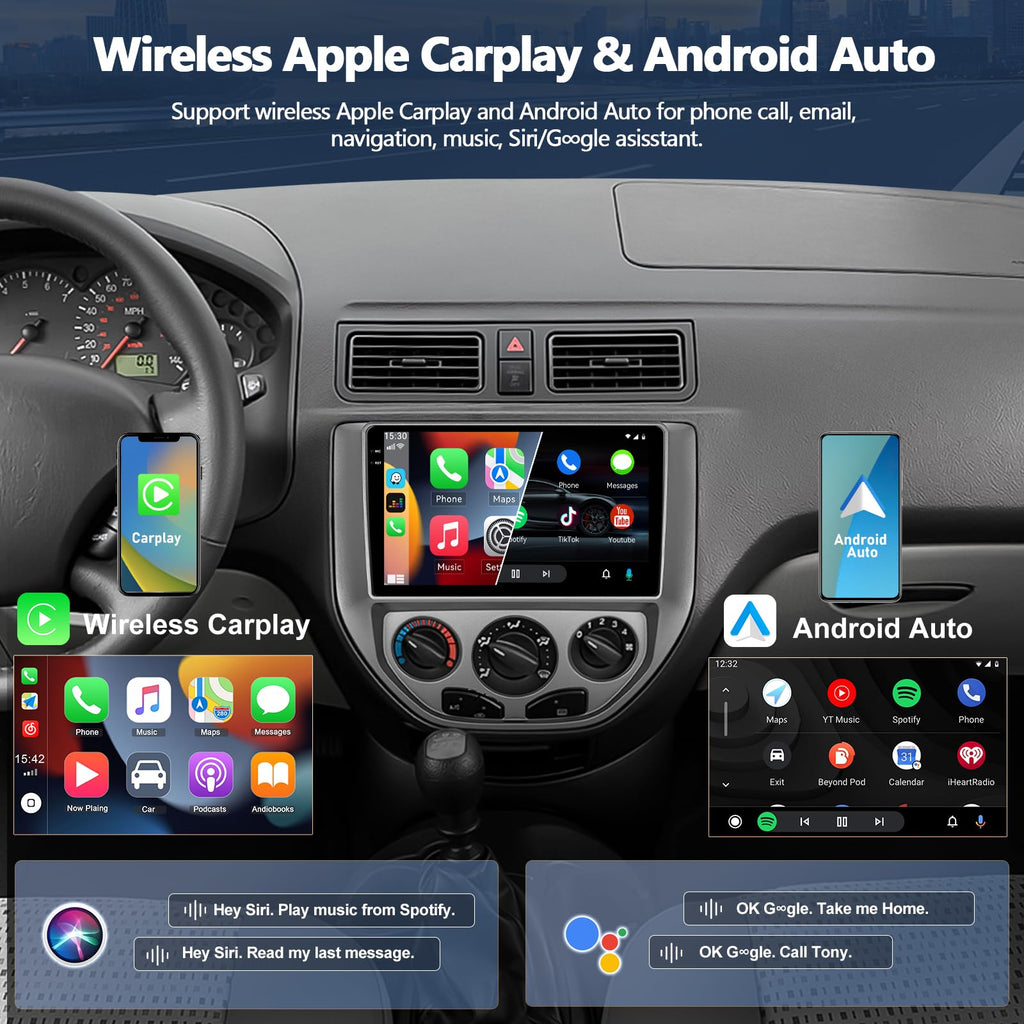 CAMECHO 4G 128G Car Stereo Radio for Ford Focus 2005 2006 2007 with Wireless CarPlay Android Auto 9 inch in-Cell 1280 * 720 Touchscreen GPS WiFi Bluetooth FM Backup Camera Head Unit