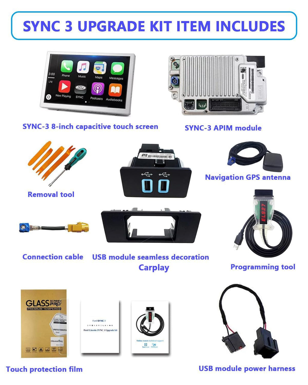 SYNC 2 to SYNC 3 Upgrade Kit Carplay 3.4 NA223 Diplay GPS Navigation