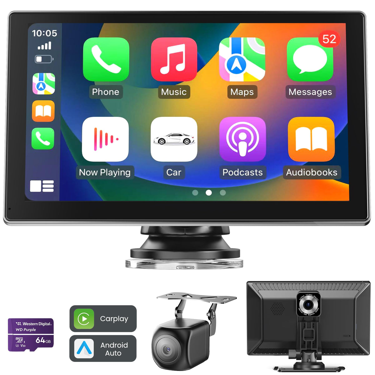 Jzones 9" Wireless Carplay Screen for Car, Portable Car Play Screen for Car