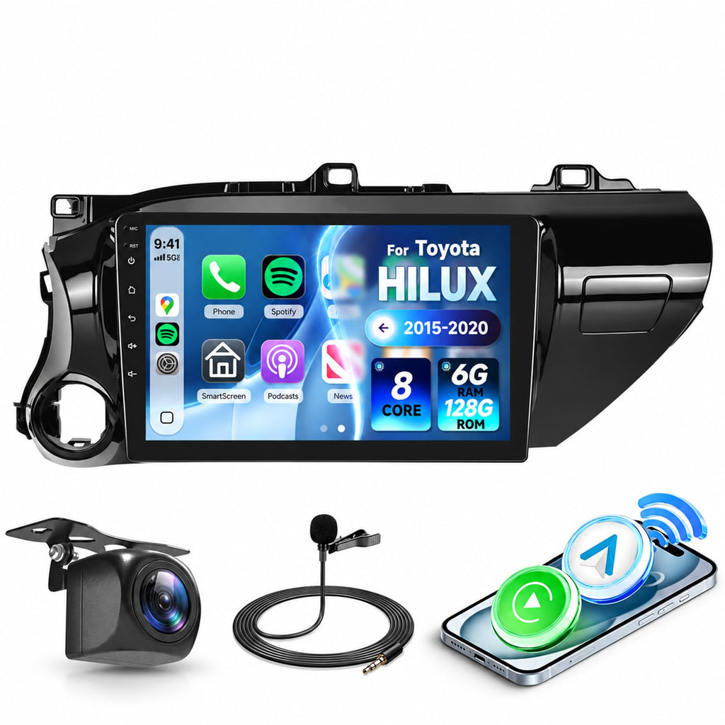 8 CORE 6G+128G Car Radio for Toyota Hilux 2015-2020 with Wireless CarPlay&Android Auto,10.1 Inch 1280*720P IPS Touch Screen Android 13 Car Stereo with GPS WiFi Bluetooth 32-Band DSP HD Backup Camera
