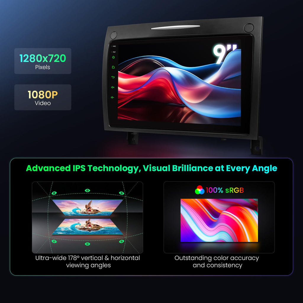 XTRONS Android 14 Car Stereo for Mercedes Benz SLK Class R171 2004-2011, 9 Inch IPS Touch Screen Car Radio GPS Navigation Bluetooth Built-in DSP Head Unit Wireless CarPlay Android Auto (4+64GB)