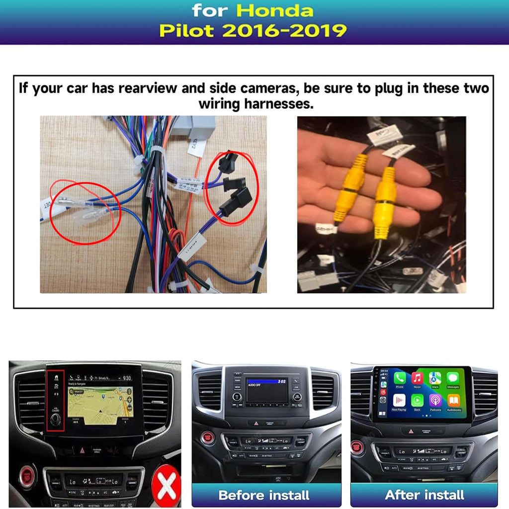 8CORE 4+64GB Android 14 Car Radio Stereo for Honda Pilot Ridgeline 2016 2017 2018 2019, 9 Inch Touch Screen Head Unit Dash Kit with Wireless CarPlay Android Auto, GPS Navigation Bluetooth SWC WiFi 5G