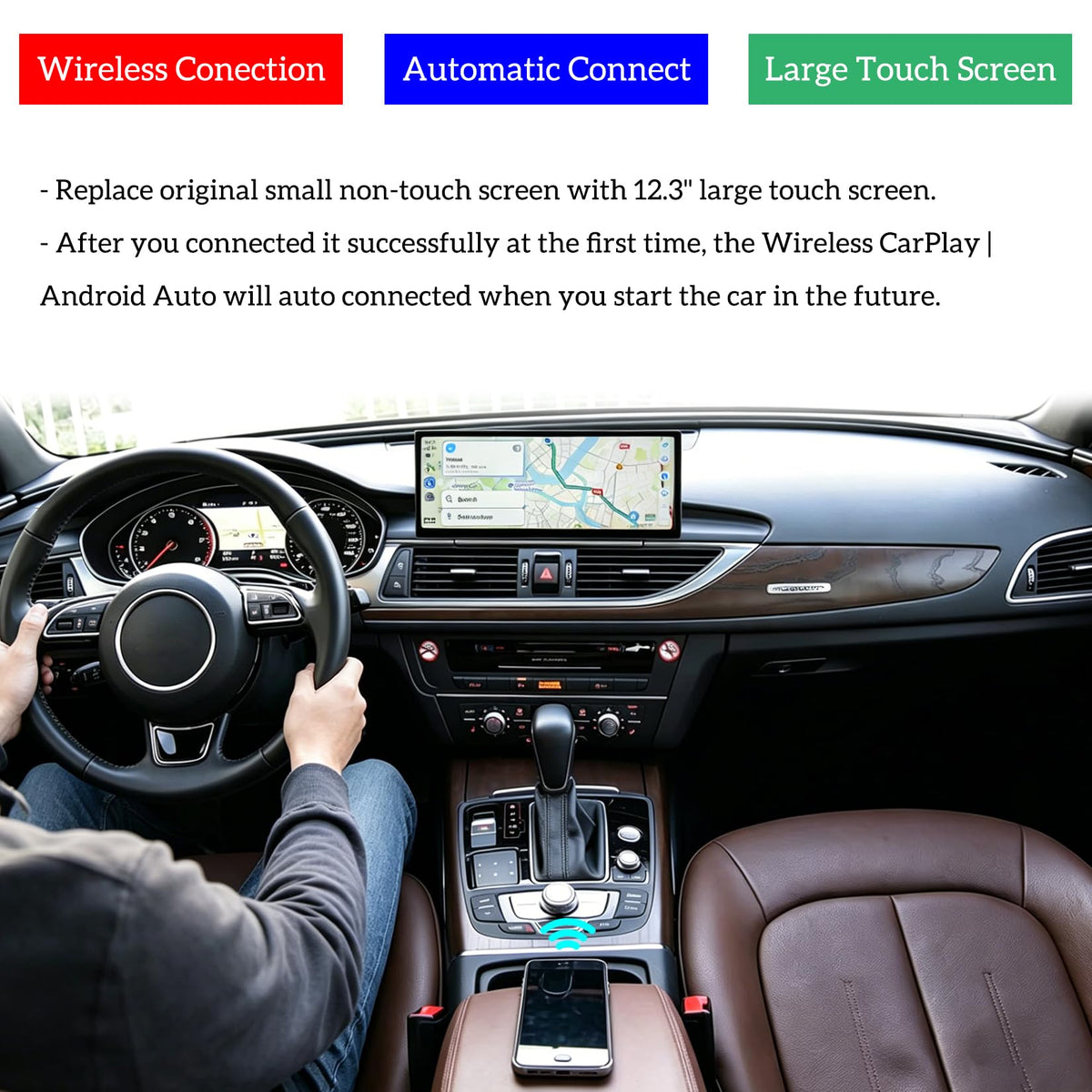 12.3" Wireless CarPlay Android Auto Mirroring Car Infortainment Linux Touchscreen Stereo Radio Aftermarket Touch Screen Upgrade Compatible with Audi A6 A7 C7 MIB2 MHI2 Models 2016-2018