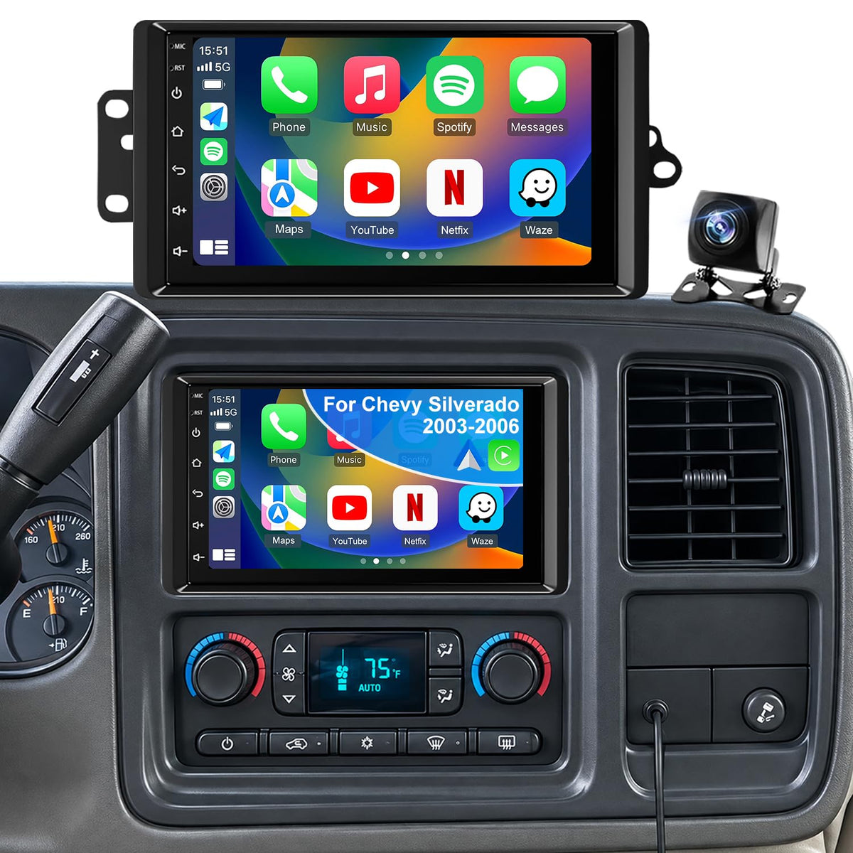 4+64G Upgrade Car Radio for Chevrolet Silverado 1500/2500/3500 2003-2006, GMC Sierra 1500/2500/3500 2003-2006, 7" Colorado Express Impala Stereo Touchscreen CarPlay Android Auto GPS FM Camera 5GWifi