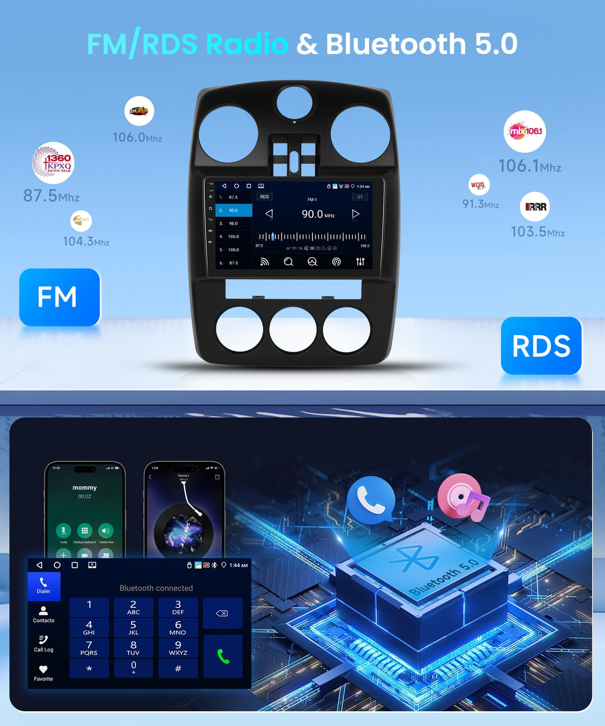 【4+64G】 for Chrysler PT Cruiser 2005-2010 Android Car Radio Stereo,Wireless CarPlay Android Auto,9 inch IPS Touchscreen Car Stereo Bluetooth5.0, GPS, WiFi, SWC,59UI,32EQ AI DSP + HD Backup Camera