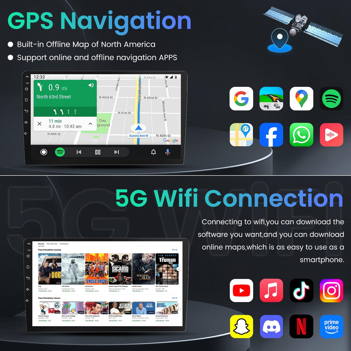 8Core 4+64G Car Radio for Subaru Forester 2014 2015 Subaru WRX Impreza 2012-2014- Android Car Stereo with Wireless Carplay, 9 Inch 1280 * 800 IPS Touchscreen Car Radio GPS WiFi Backup Camrea