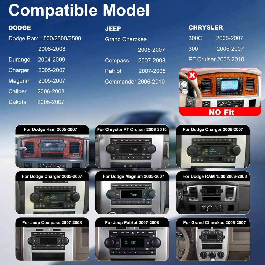 Car Radio for Dodge Ram 1500/2500/3500 2006-2008, Dakota 2005-2007, Durango 2004-2009, Chrysler 300C/300 Jeep Grand Cherokee 2005-2007, 6.86'' Touchscreen Stereo Carplay Android Auto GPS FM BT Camera