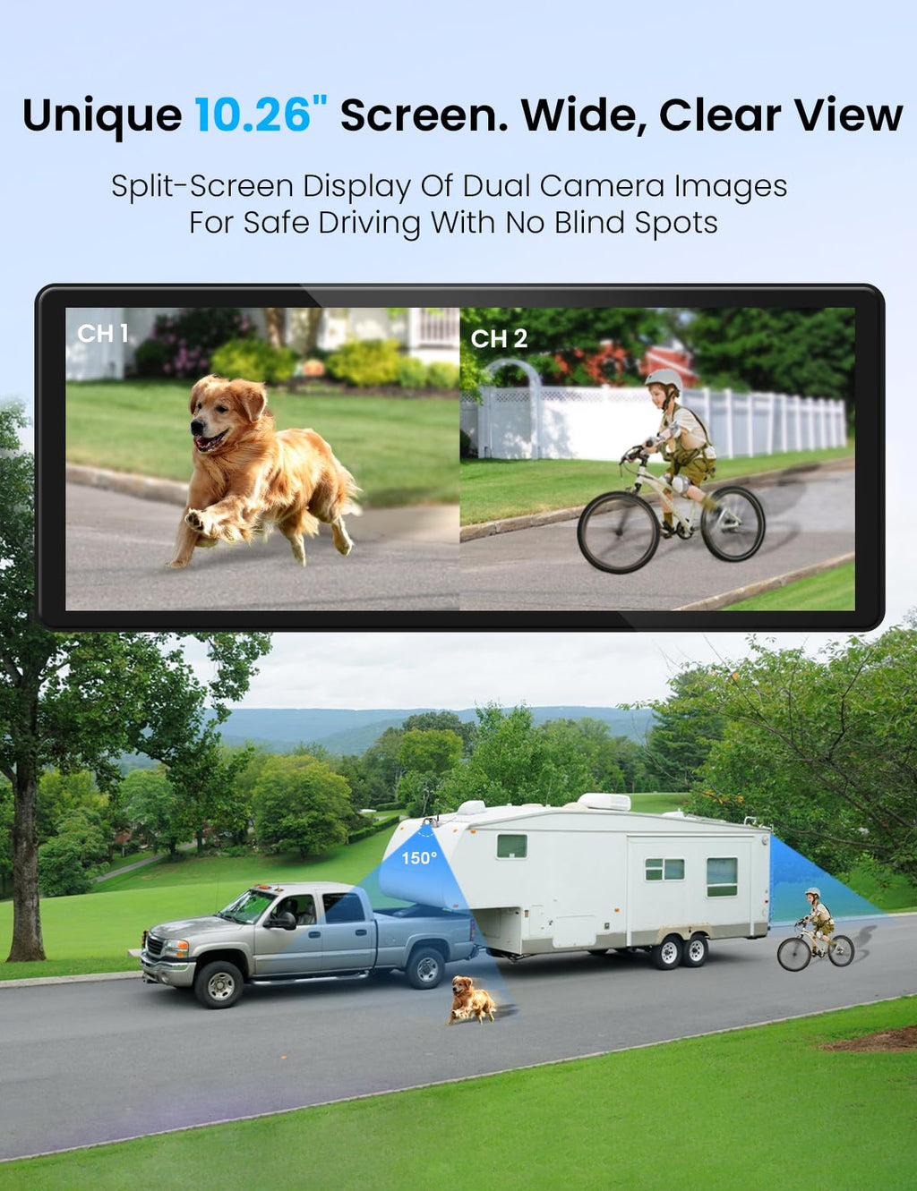 Wireless Backup Cameras System with 10.26"Pre-Wired for Furrion System 1080P HD IPS Touch Screen-No Delay,IP69K Waterproof,Super Night,Wide Split Screen 2-Channel for Reversing RV,Trailer,Camper,Truck