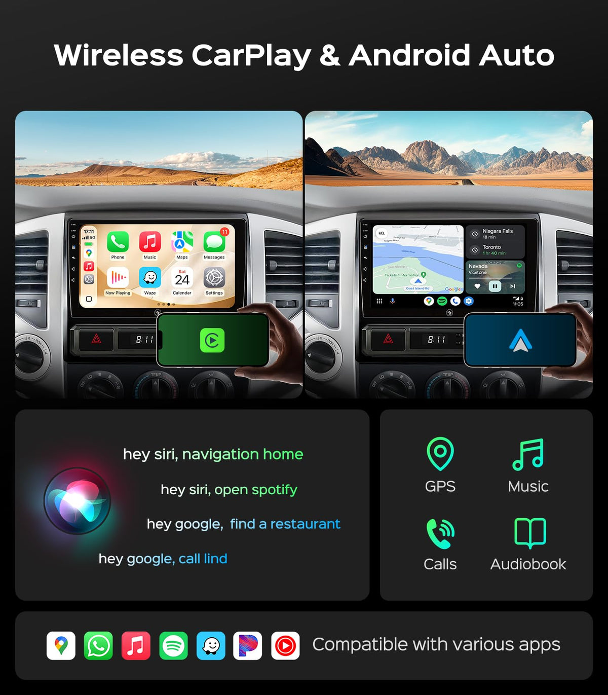 5GHz Wi-Fi6 Car Radio Stereo for Toyota Tacoma 2005-2015, 4+64G Touchscreen Head Unit Bluetooth 5.4 with Android 13/CarPlay/Android Auto/GPS Navigation/FM/RDS Radio/HD Backup Camera (Inches, 9)