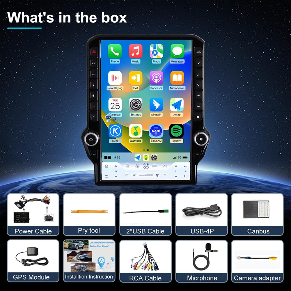4G 14.5inch Radio for Dodge RAM 1500/2500/3500 2013-2018 Upgrade,8-Core Qualcomm CPU QLED Touch Screen Stereo,CarPlay & Android Auto (Manual AC only!)