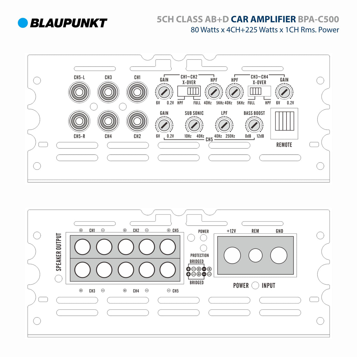 Blaupunkt BPA-C500 Car Audio Class AB + Class D 5-Channel 3600W Stereo Amplifier