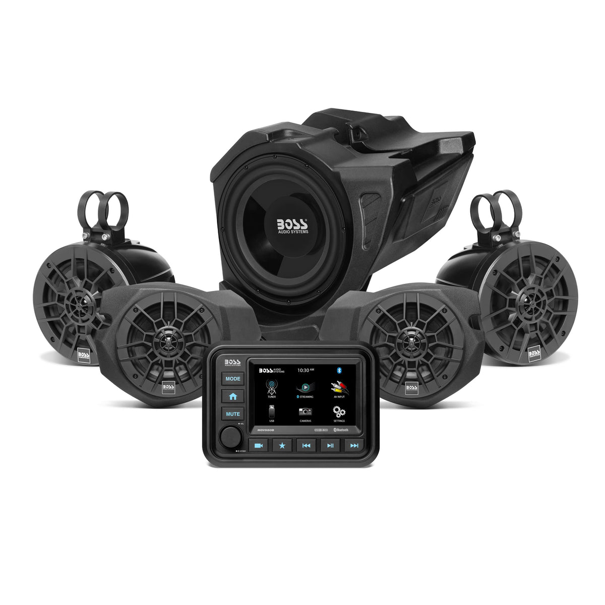 BOSS Audio Systems BPRZR5 ATV Stereo System - Touchscreen Radio Receiver Head Unit, 5 Full Range Speakers, for Polaris RZR 900 S 2015-2019, RZR 1000 S 2014+, Bluetooth, No CD Player, Amplifier
