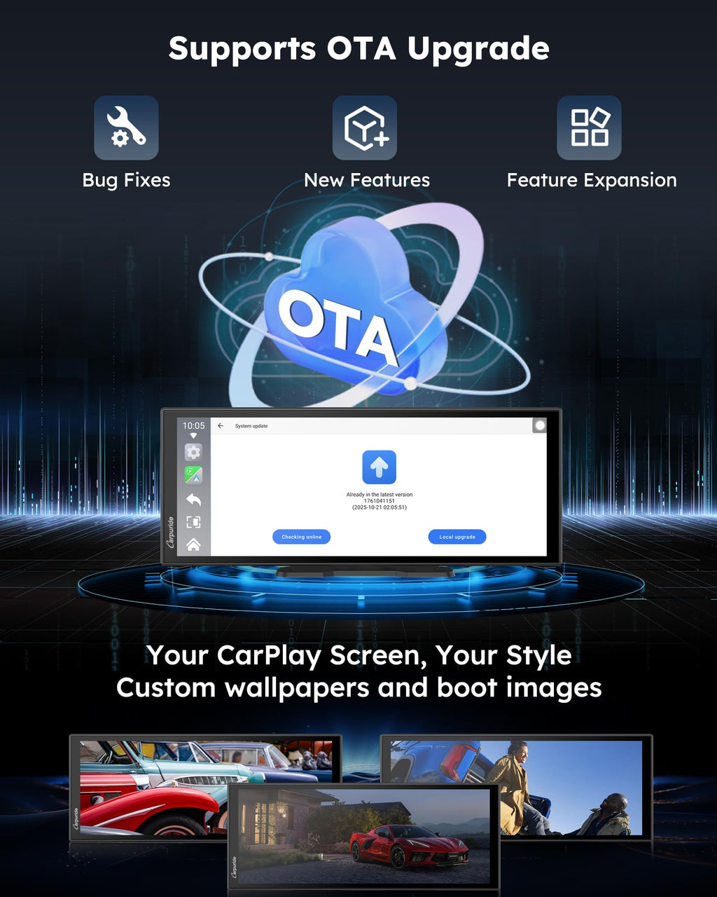 Carpuride 11.26" CarPlay Screen for Car with Streaming APPs & OTA Updates