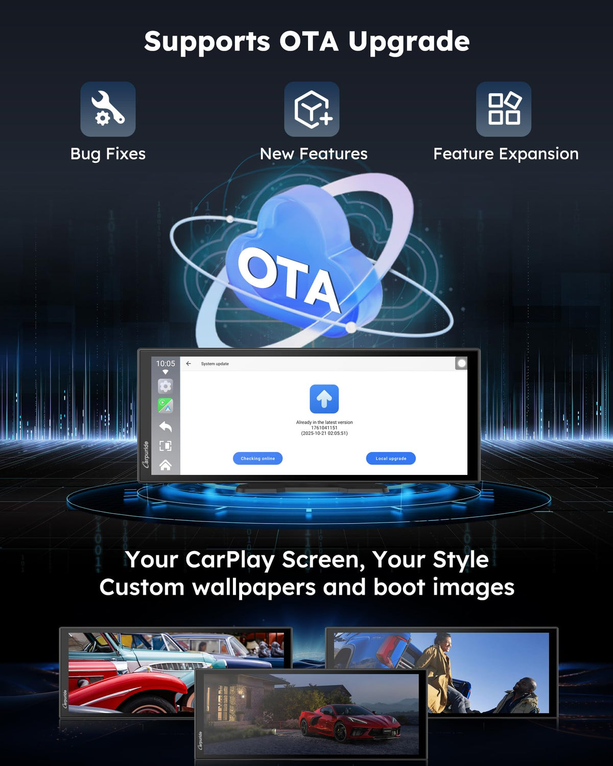 Carpuride 11.26" CarPlay Screen for Car with Streaming APPs & OTA Updates
