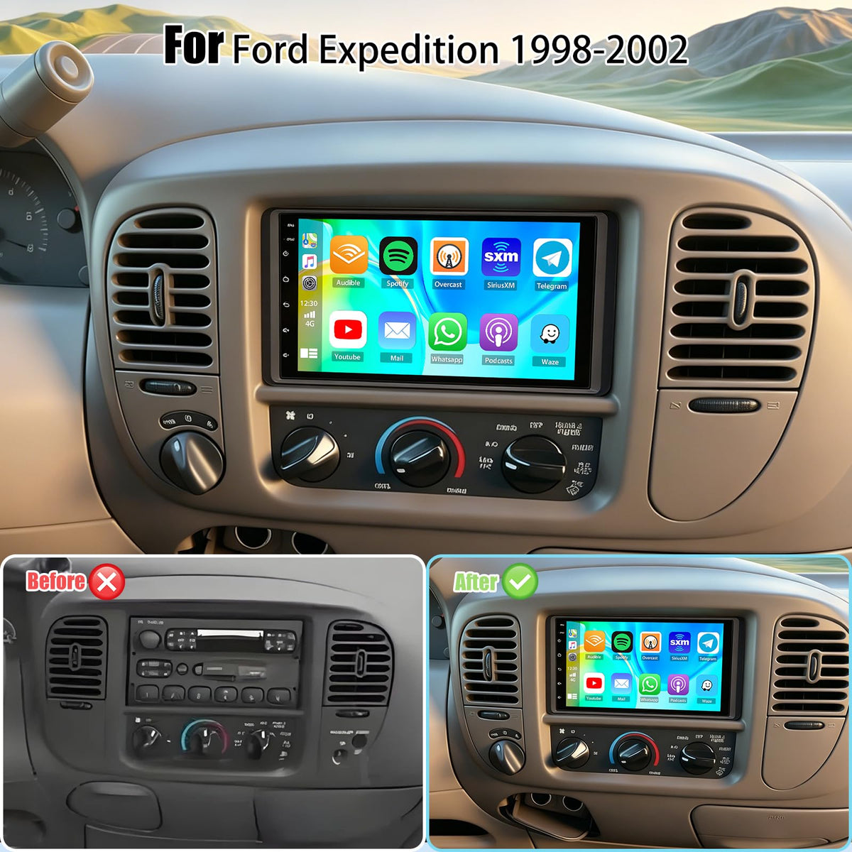 Car Radio for Ford Expedition 1998-2002, 7in Stereo w/Carplay Android Auto