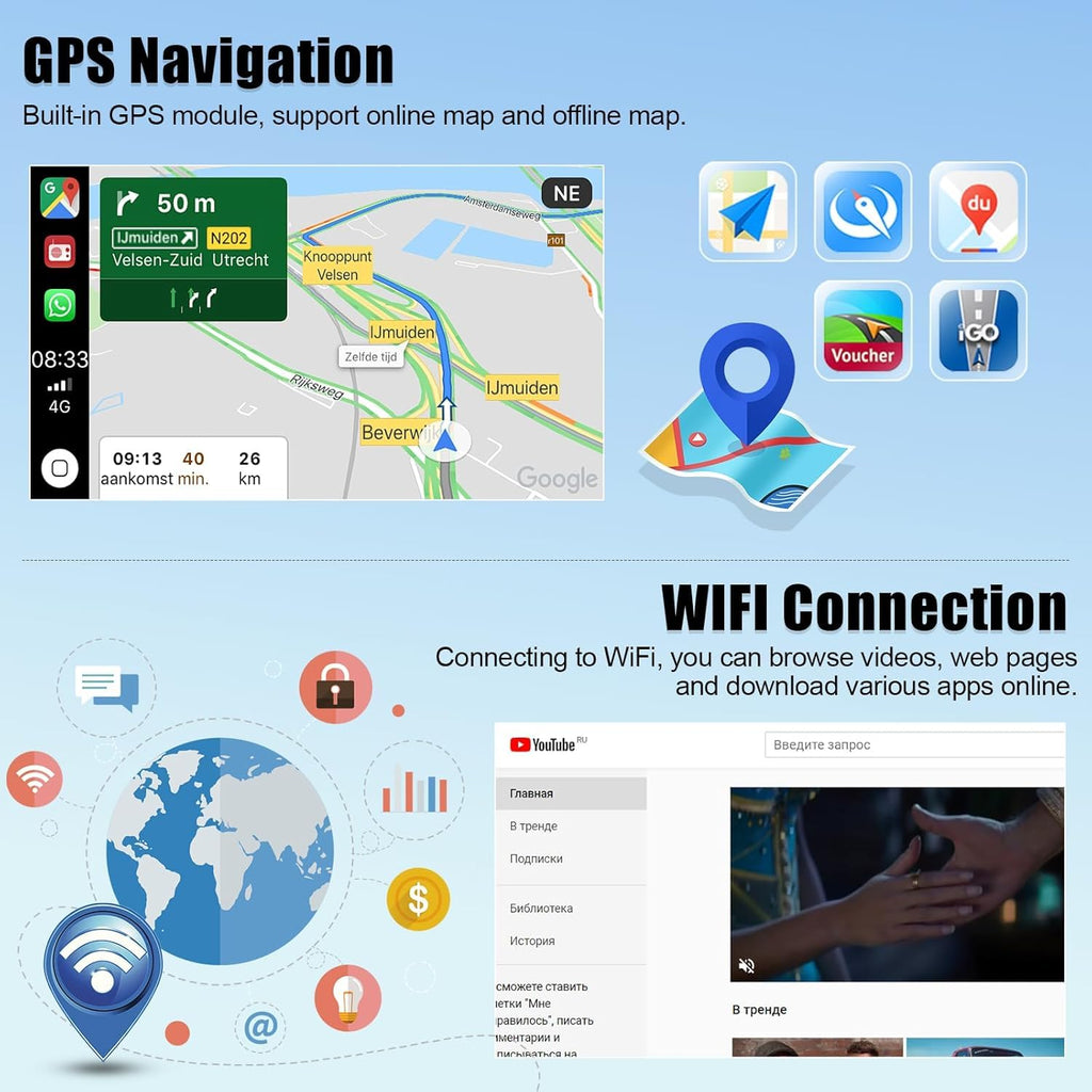 4+64G Android 14 Car Stereo for Ford Escape 2013-2016, 9" Touchscreen Double Din Radio with Wireless Carplay Android Auto GPS Navi Head Unit Bluetooth WiFi FM/RDS SWC Mirror Link AHD Backup Camera