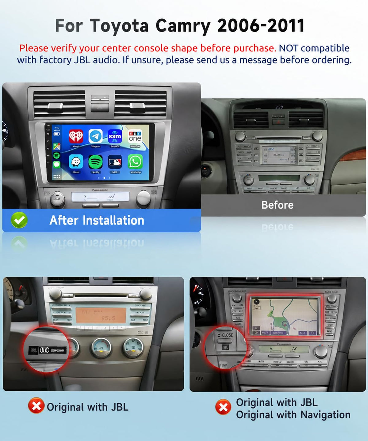 8 CORE 6G+128G Car Radio for Toyota Camry 2006-2011 Car Stereo with Wireless CarPlay/Android Auto, 9 inch 1280 * 720P IPS Touch Screen Head Unit Android 13 GPS WiFi Bluetooth 32-Band DSP Camera