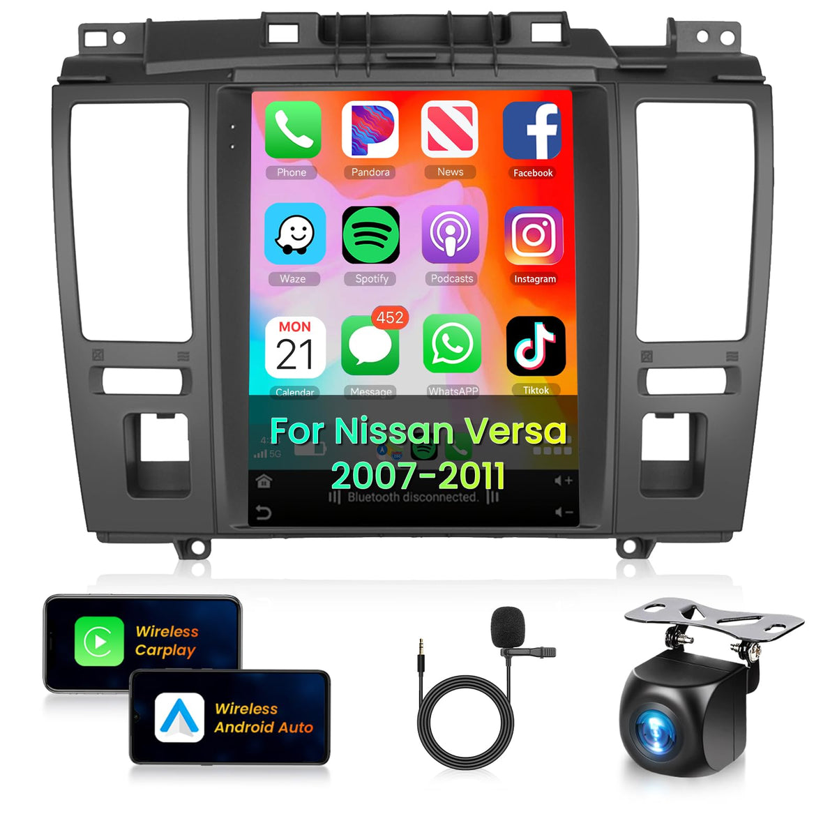 Car Radio Stereo for Nissan Versa 2007-2011 [4G+64G] Android Wireless CarPlay Android Auto,9.7” IPS Touchscreen Car Stereo Bluetooth5.0,GPS,WiFi,SWC,EQ AI DSP+Backup Camera for Versa Radio